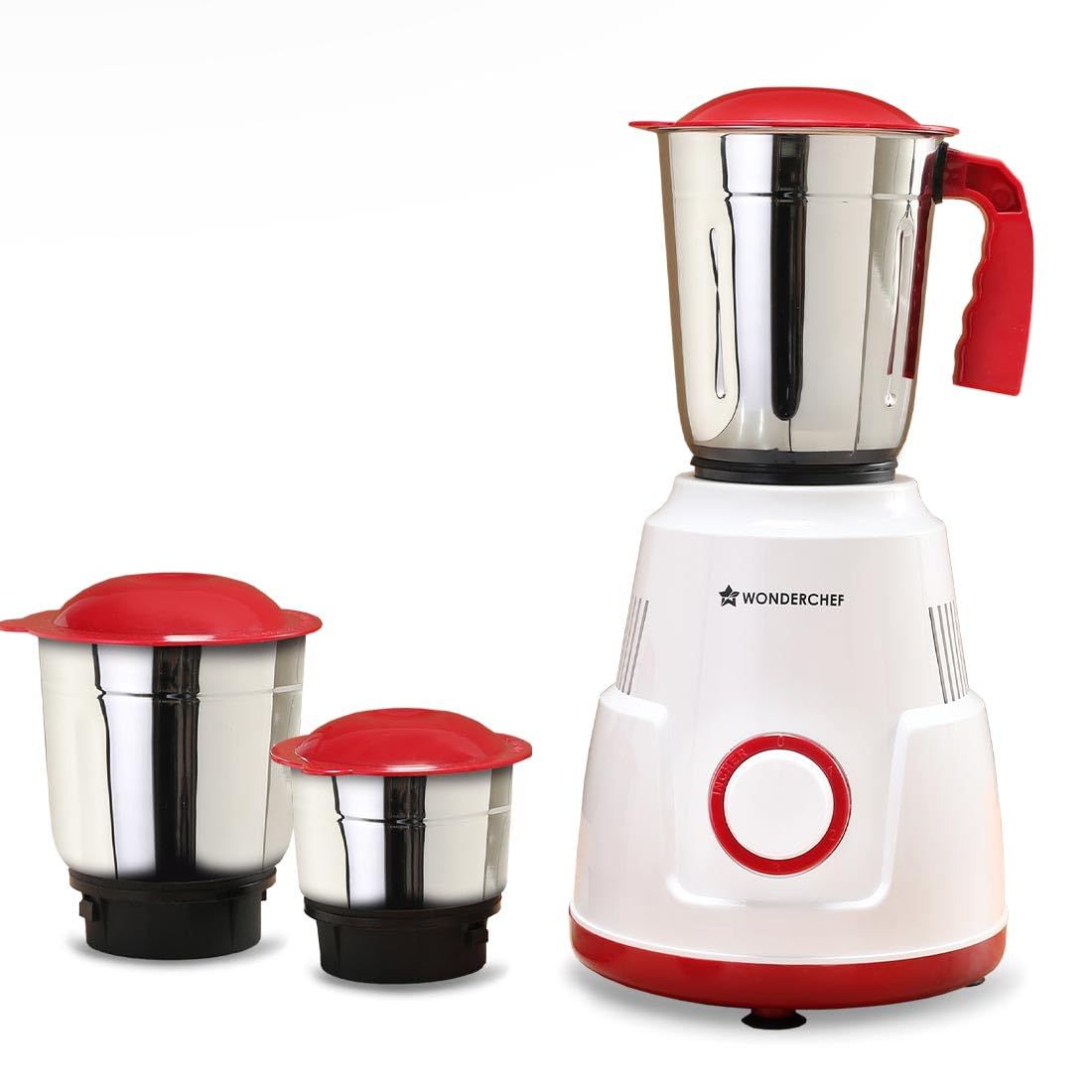 Wonderchef Robo Mixer Grinder | 3 Jars for Blending, Dry Grinding, Chutney Grinding | Low Friction | Low Noise | Conserves Power | Grind Masalas, Nuts, Coconut to Fruits/Vegetables 500 Watt White Wonderchef Robo Mixer Grinder | 3 Jars for Blending, Dry G