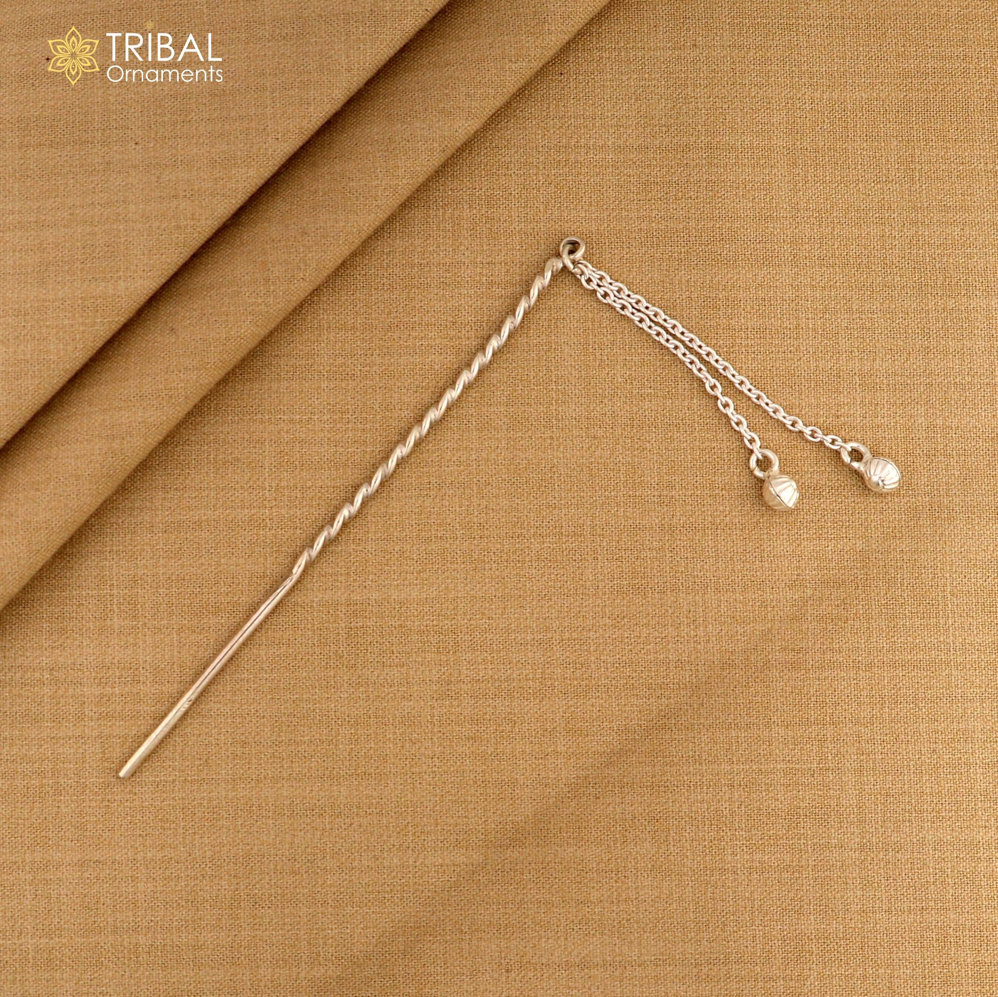 Artisan handmade silver hair pin solid 925 hammered design jingling  sticks hair jewelry su1352