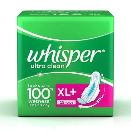 Whisper Ultra Clean XL+ Sanitary Pads, 15 Pcs
