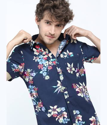 Locomotive 100% Cotton Slim Fit Printed Half Sleeves Men's Casual Shirt - Navy ( Pack of 1 )
