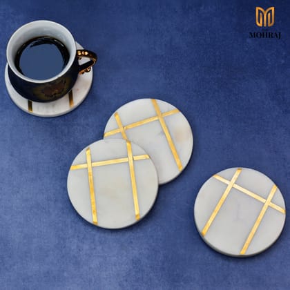 The Mohraj Round White Marble Inlay Coasters Set of 4