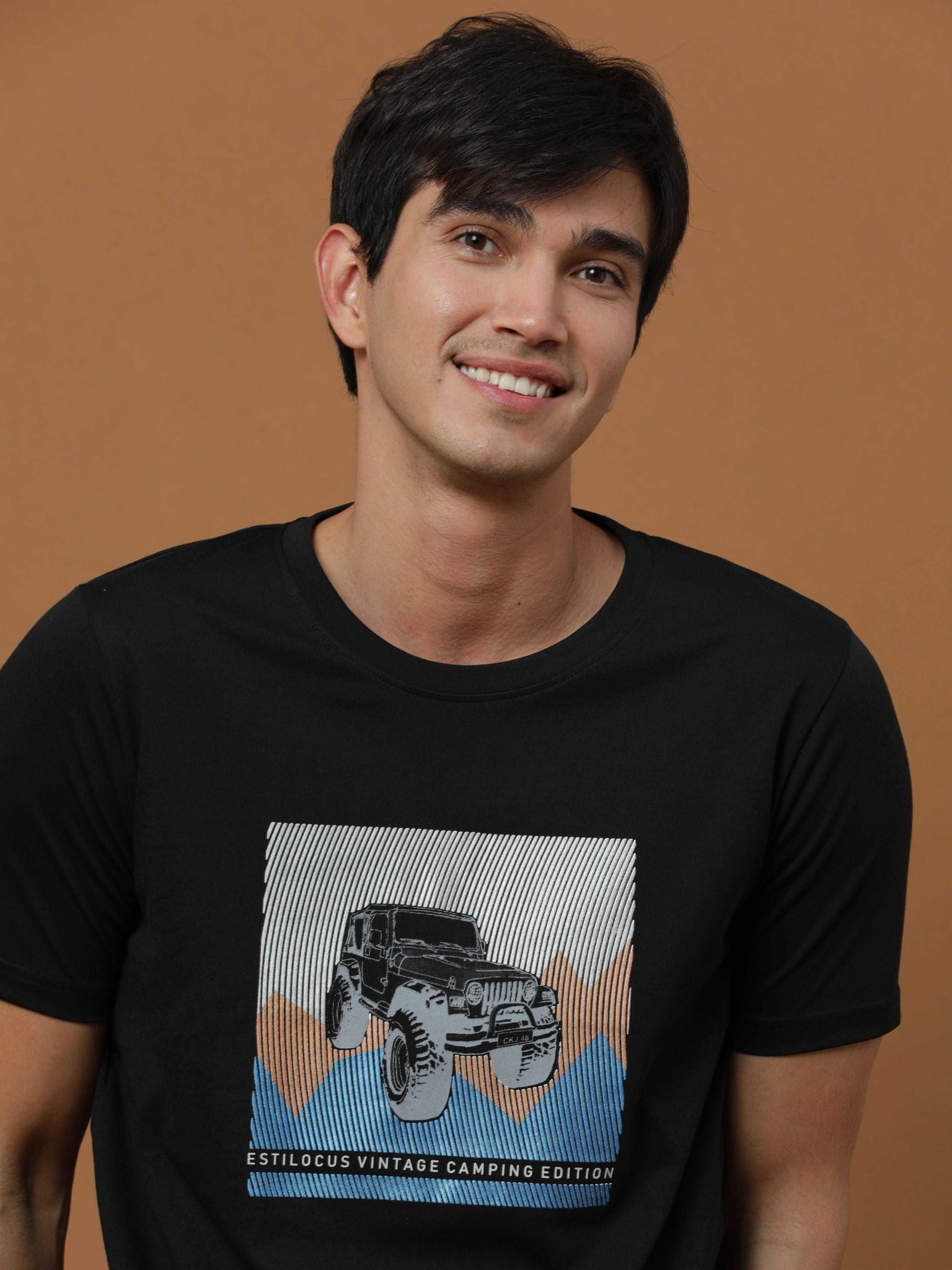 Camping Edition Black Printed T Shirt-S