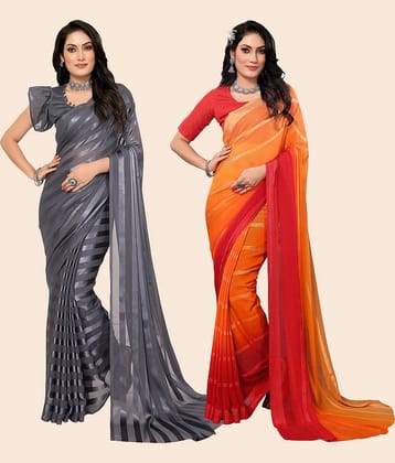 ANAND SAREES Satin Striped Saree With Unstitched Blouse Piece ( Multicolor )