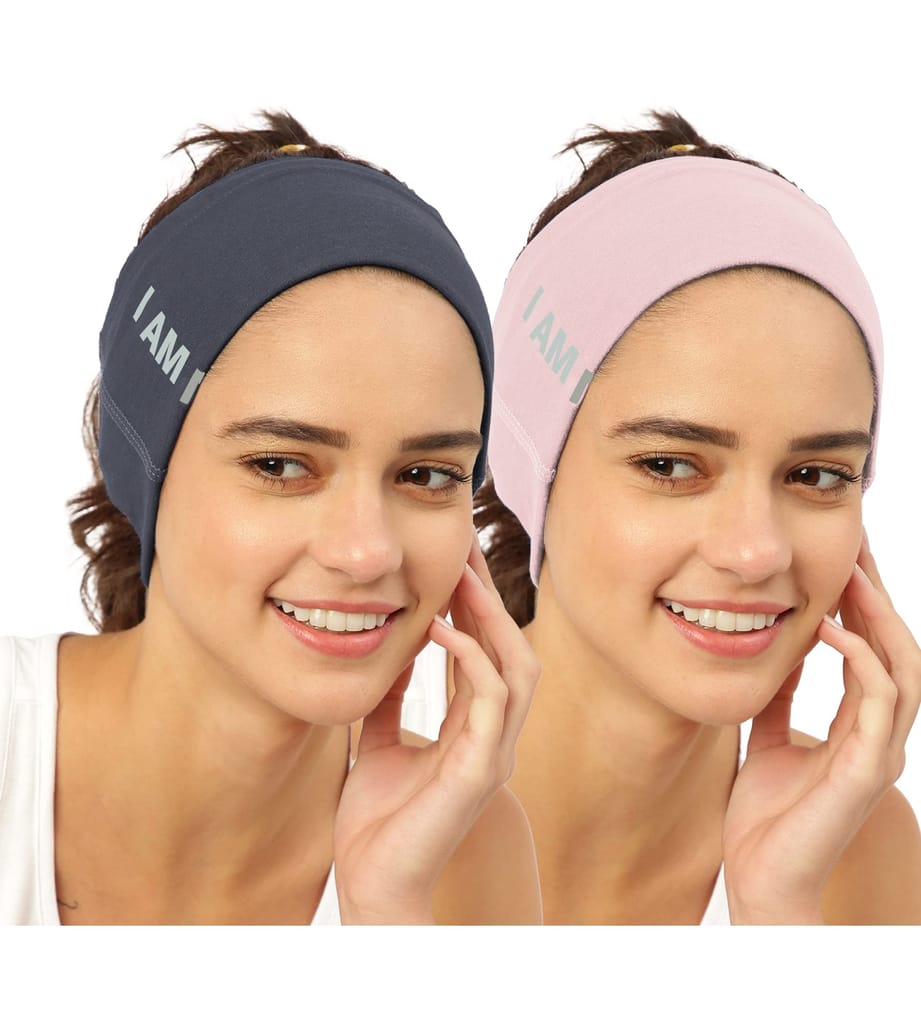 FREECULTR Unisex Bamboo Bandana, Anti Microbial Super Soft & Comfort Fit, Breathable Multipurpose Headband, Face Mask for Dust Protection and Sun - Size Printed Pack of 2-Charcol, Peach