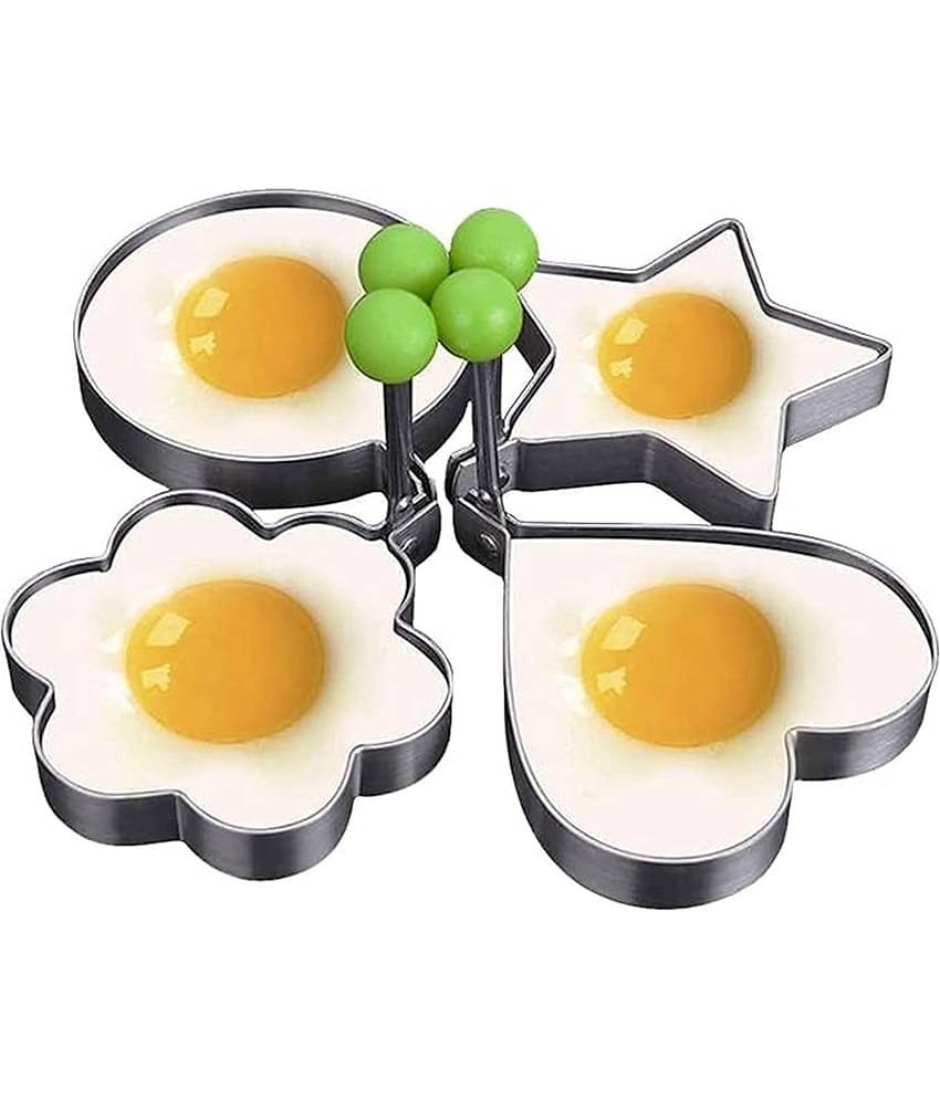 THRIFTKART -  Egg Ring Molds for Cooking 4 Pack Griddle Egg Rings Stainless Steel Egg Cooking Rings Heart, Flower, Star, Round Pancake Mold Set