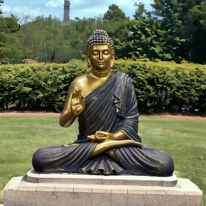 Buddha Idol Large Meditating Black Golden Buddha Statue Height 55 CM-Poly Resin