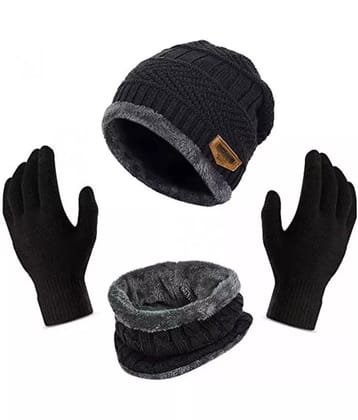 Total Health Womens Black Woollen Beanie Cap For Winter ( Pack Of 1 ) - Black
