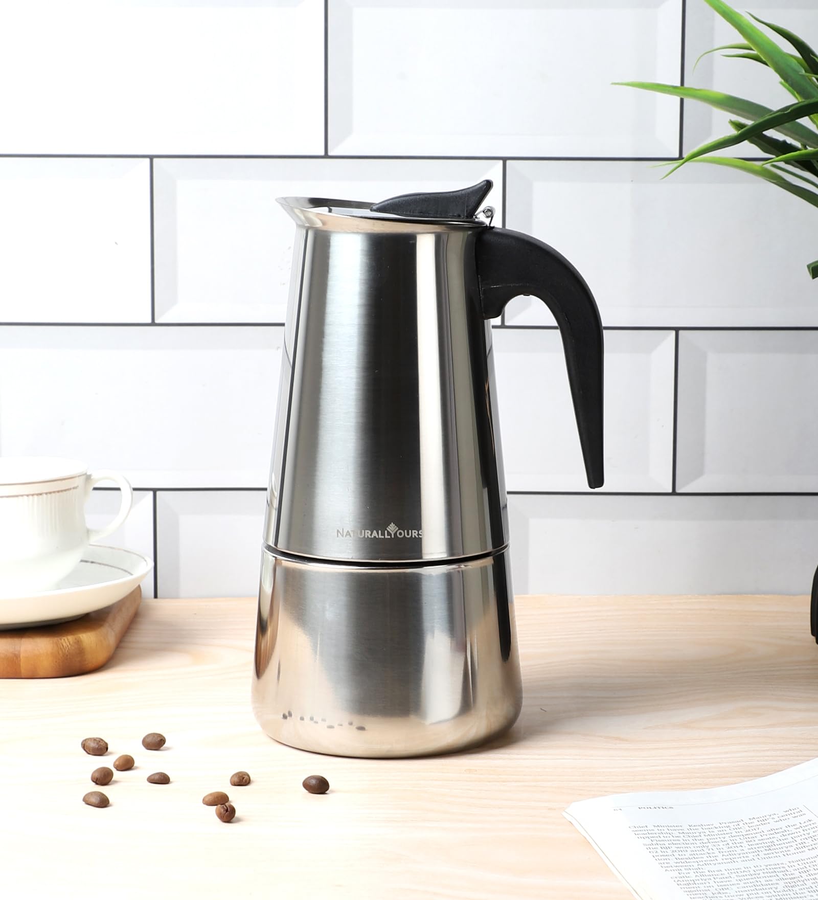 NATURALLYOURS STAINLESS STEEL - MOKA POT ESPRESSO MAKER 300 ML (SILVER)