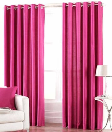 N2C Home Solid Semi-Transparent Eyelet Curtain 7 ft ( Pack of 2 ) - Pink