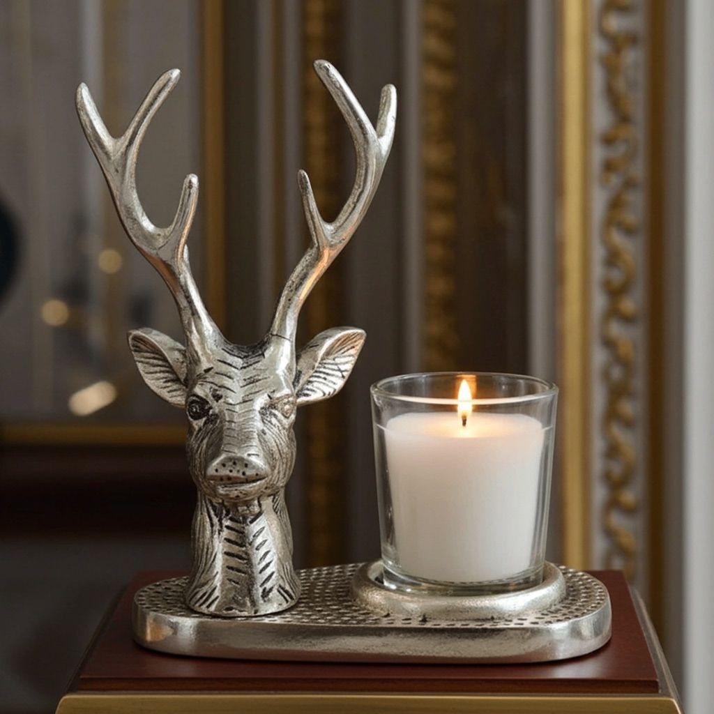 Decorative Aluminium Deer Wax Glass Holder for Living Room, Height : 6 Inch (ASMAS498 S)