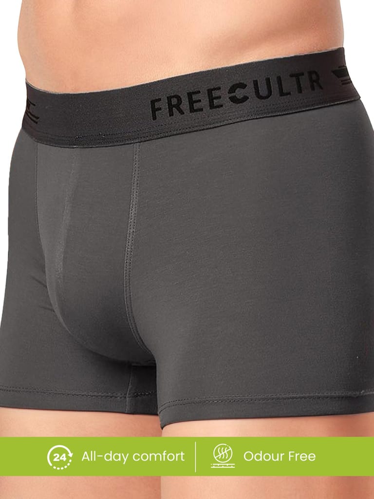 FREECULTR Men's Underwear Anti Bacterial Micromodal Airsoft Trunk - Non Itch No Chaffing Sweat Proof - Pack of 1-Smoke Grey