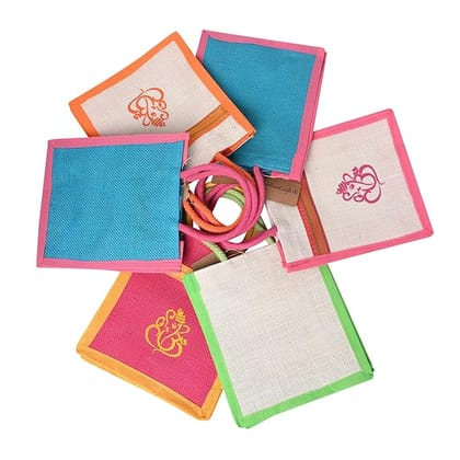 Eco-Friendly Jute Bags with Vibrant Ganesha Print (10 Pack)
