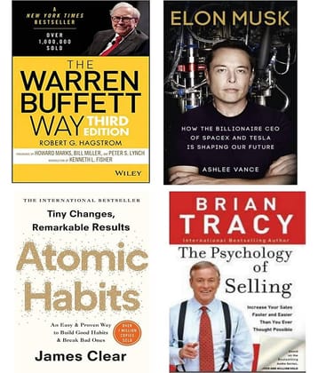 ( Como of 4 books ) THE WARREN BUFFETT WAY & Atomic Habits & The Psychology of Selling & Elon Musk: ( Paperback )