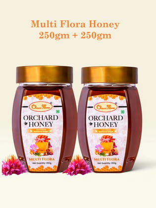 Orchard Honey Multi Flora Honey 500gm | Pure Honey | No Additives or Preservatives | Rich in Antioxidants| Multi Honey | Wild Forest Honey for Weight loss & Digestion | Natural Desi Shahad 250gm+250 Pack