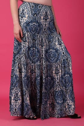 Blue Ethnic Printed Skirt-L / Blue