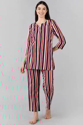 Multi Colour Cotton Striped Night Suit VNWK1049