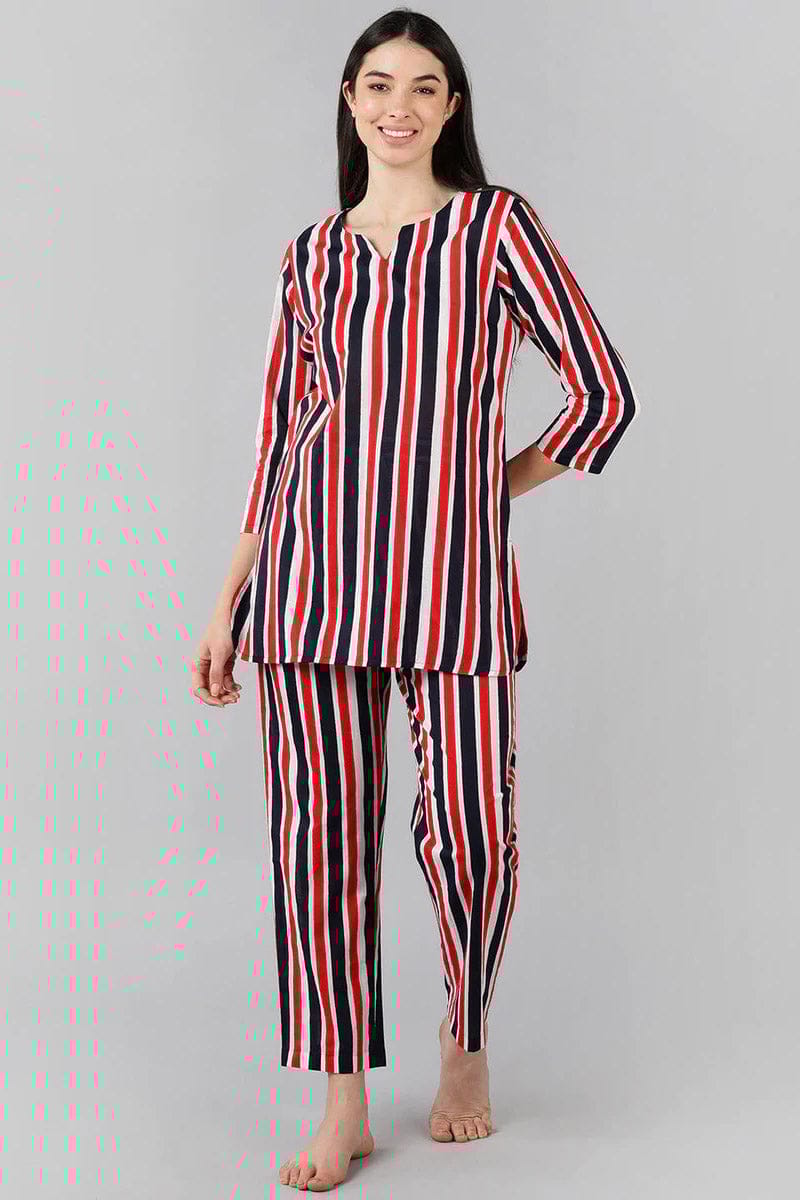 Multi Colour Cotton Striped Night Suit VNWK1049