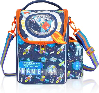 Ji and Ja Kids Cooler Insulated Lunch Bag Large Tote for Girls, Boys, Men, Women, with Water Bottle Holder and Adjustable Strap (space)