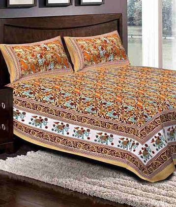 Uniqchoice 100% Pure Cotton Tradtional King Size 1 Double Bedsheet With 2 Pillow Cover