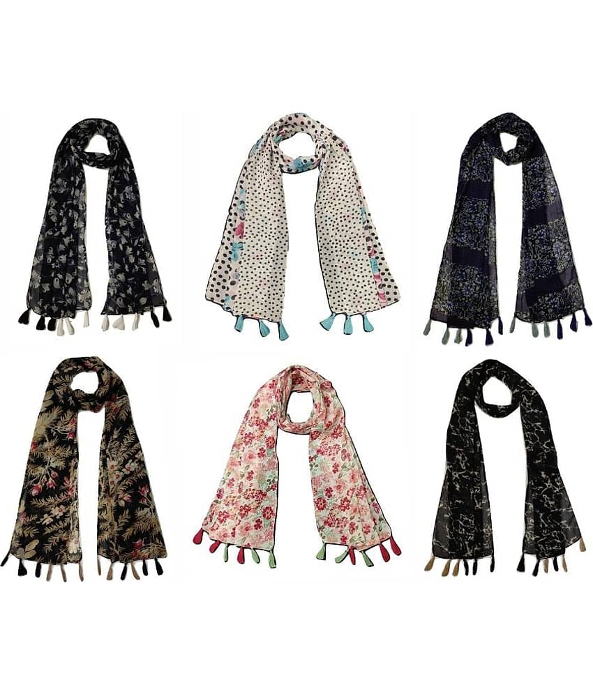 stolevilla Multi Printed Poly Cotton Yarn Stoles ( Pack of 6 )