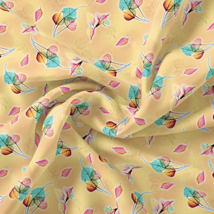 Decorative Various Color Leaves Of Rainbow Digital Printed Fabric - Poly Muslin