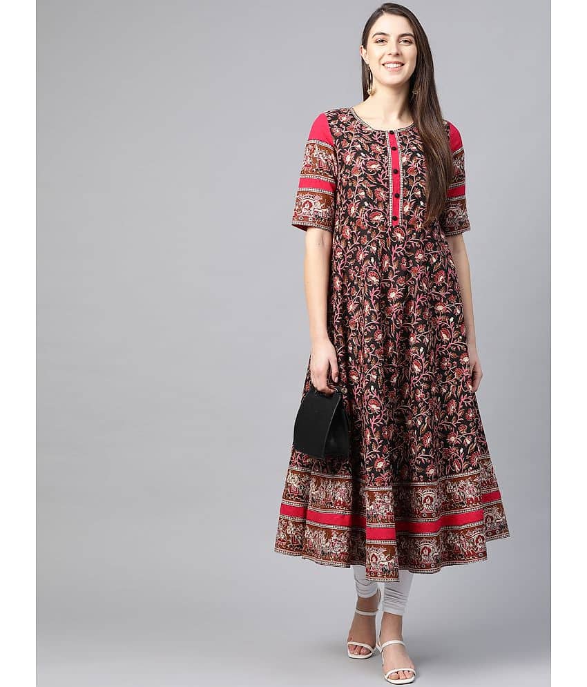 Yash Gallery Cotton Printed Anarkali Women's Kurti - Multicolor ( Pack of 1 )