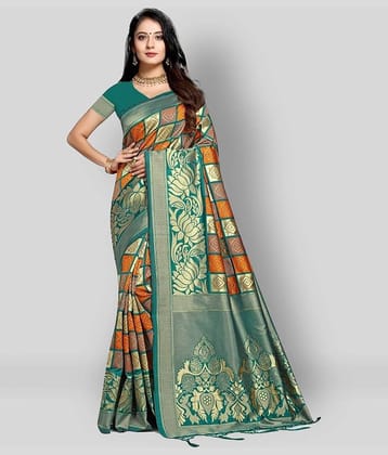 NENCY FASHION Silk Blend Printed Saree With Unstitched Blouse Piece ( Multicolor )