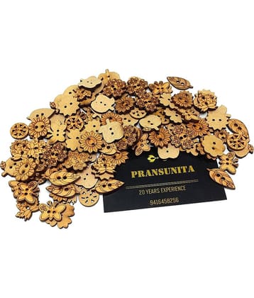 PRANSUNITA Designer Wooden Collection Buttons 2 Holes, 20 mm for DIY Crafting, Knitting, Crochet, Scrapbooking, Sewing, Card Making and Embellishments Bracelets (95 Mix Brown Buttons)