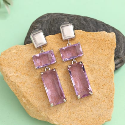 Light Purple Color American Diamond Earrings (ADE593LPRP)-Length: 3.50 CM x Width: 2.00 CM / Light / Brass With Good Quality Silver Plated
