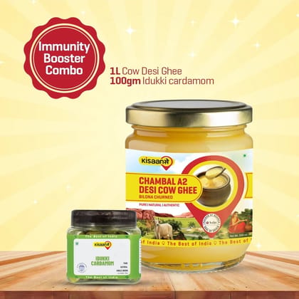 KisaanSay Chambal A2 Desi Cow Ghee 1 Litre + Idukki Cardamom 100g KisaanSay Chambal A2 Desi Cow Ghee 1 Litre + Idukki Cardamom 100g