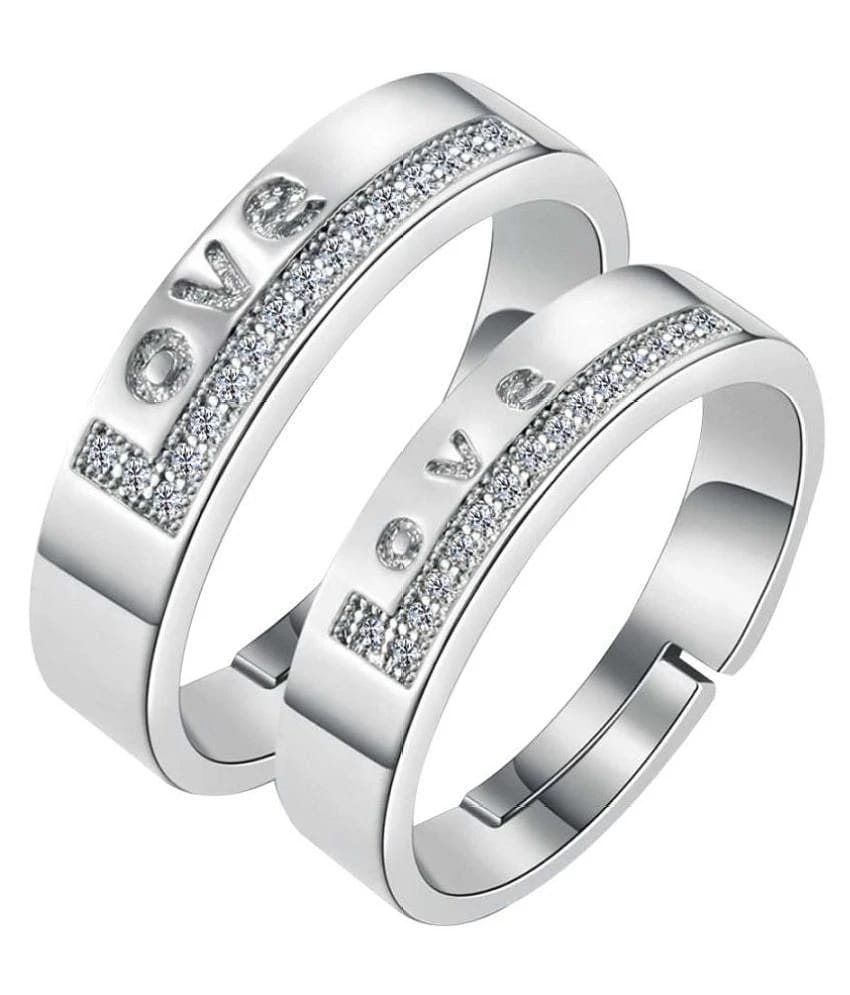SILVERSHINE,silver plated ring simbol of love decorated of diamond adjustable couple ring for men and women. - None