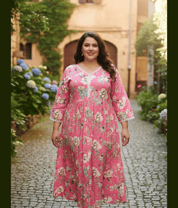 Flavia Creation Women Cotton Gown ( Pink )