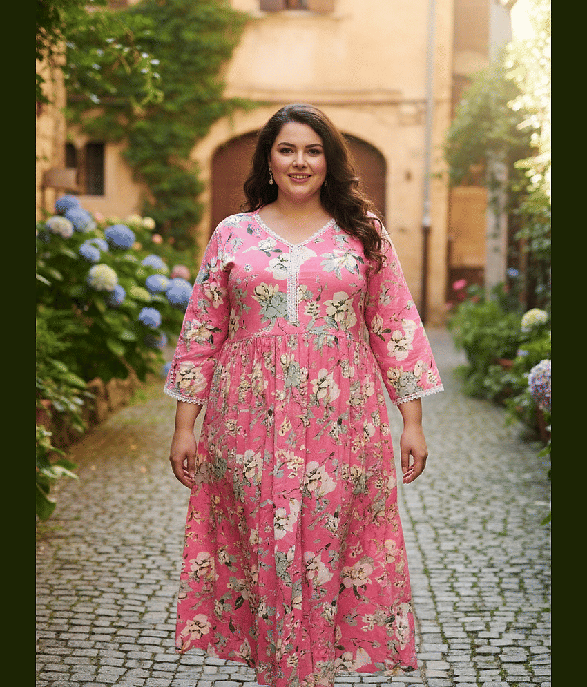 Flavia Creation Women Cotton Gown ( Pink )