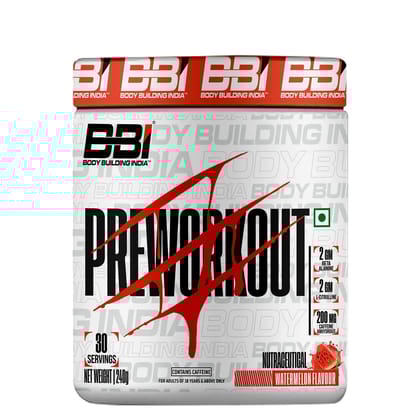 Body Building India BBI Pre-Workout 240g-30 Servings / Watermelon