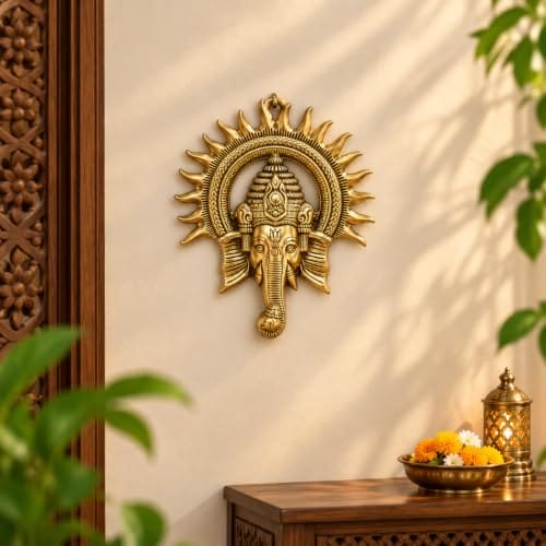 Wall Hanging Statue | Ganpati Idol Sculpture for Home & Office Wall Decor | Gold Finish Feng Shui Vastu Showpiece