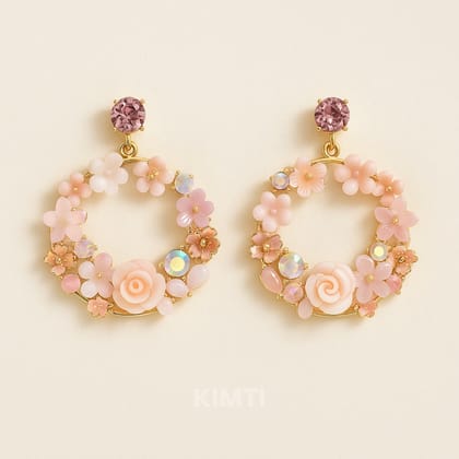 Pink Elsa Dreamy Floral Turkish Dangler Earring