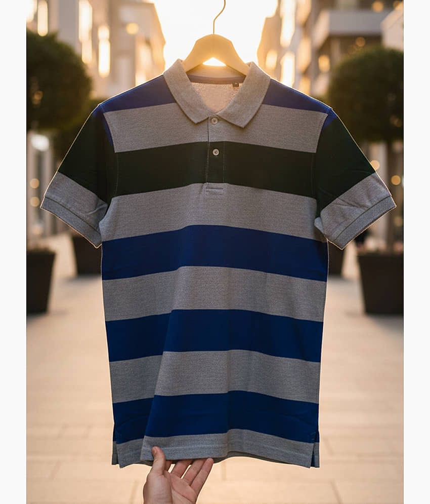 GET GOLF Men Cotton Blend Regular Fit Striped Polo T Shirt ( Multicolor )