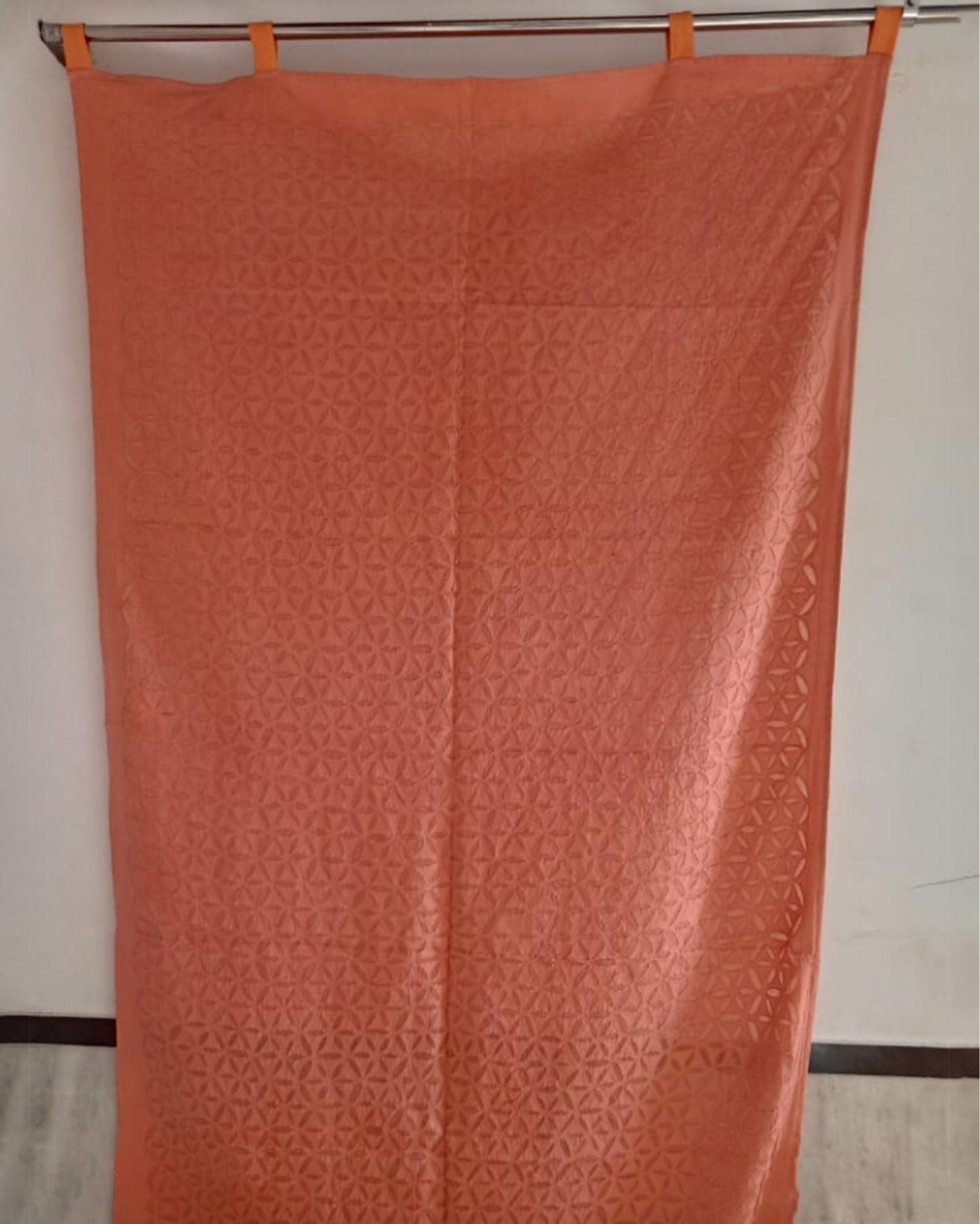 Cozy Handcrafted Peach Applique Curtain (Set of 2)