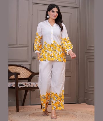 GLORIOUAS Women Rayon Printed Straight Kurti With Pants ( Yellow )
