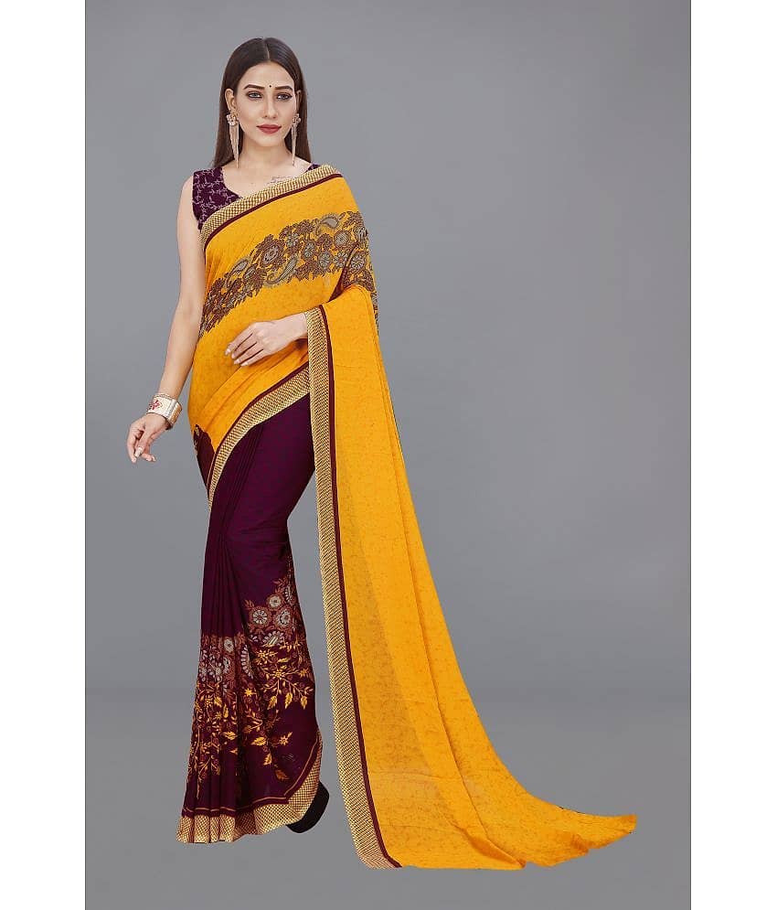 ANAND SAREES Georgette Printed Saree With Unstitched Blouse Piece ( Yellow )