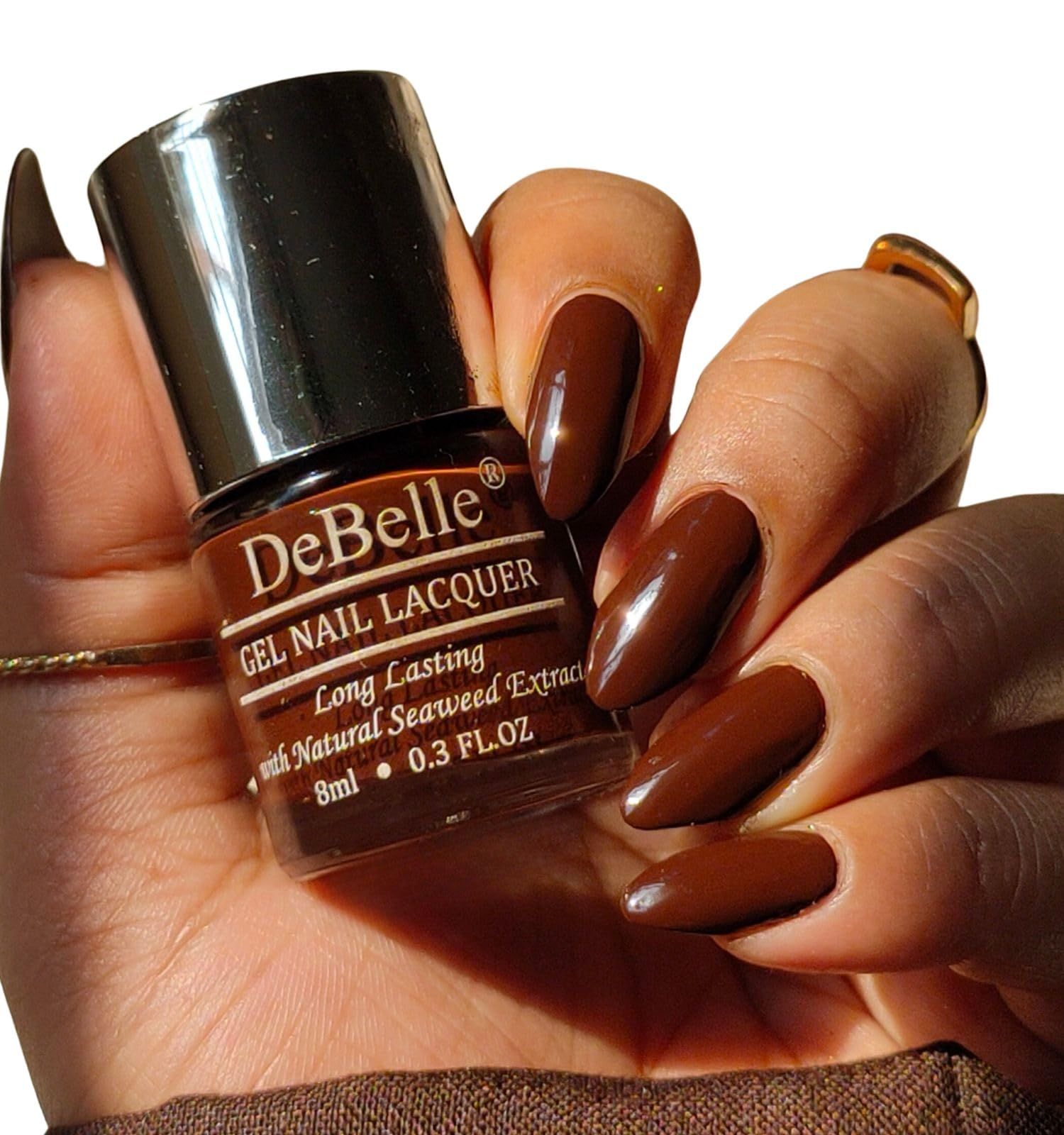 DeBelle Gel Nail Lacquer Cocoa Harvest (Dark Brown) 8ml - Enriched with natural Seaweed Extract, cruelty Free, Toxic Free Glossy Finish DeBelle Gel Nail Lacquer Cocoa Harvest (Dark Brown) 8ml - Enriched with natural Seaweed Extract, cruelty Free, Toxic F