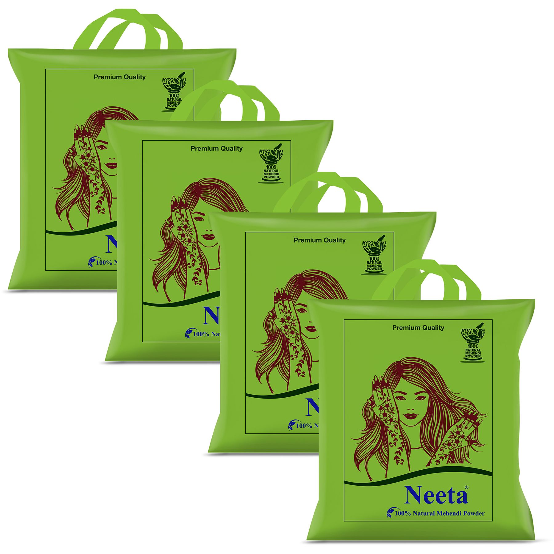 Neeta 100% Natural Mehendi Powder for Hair Colour 250g Pack of 4, Pure Rajasthani Henna Powder with GI Tag for Hair, Hands & Feet, Rich Brown Shades