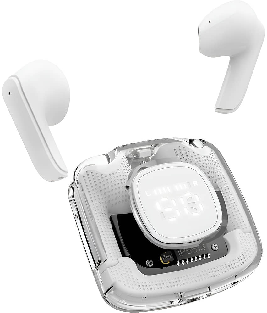 VEhop with Digital Display Bluetooth True Wireless (TWS) In Ear 30 Hours Playback Fast charging,Dual pairing IPX4(Splash & Sweat Proof) White