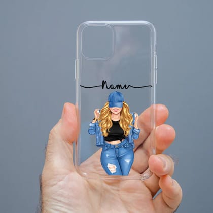 Personalized Cute Girl Transparent Silicon Case Customised with Name for Oppo, Vivo, Redmi, Realme, Poco, Mi, OnePlus, Samsung, iPhone, and More - design 33