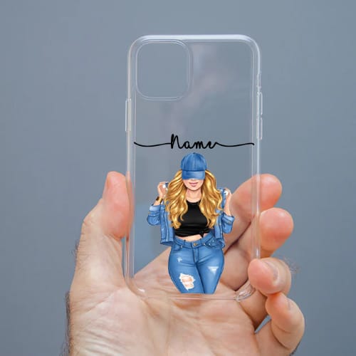 Personalized Cute Girl Transparent Silicon Case Customised with Name for Oppo, Vivo, Redmi, Realme, Poco, Mi, OnePlus, Samsung, iPhone, and More - design 33