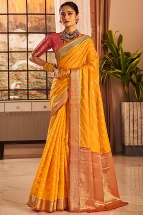 Golden Yellow Zari Woven Banarasi Silk Saree