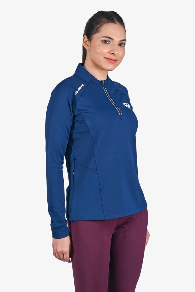 High Neck Navy Polo Jacket Women