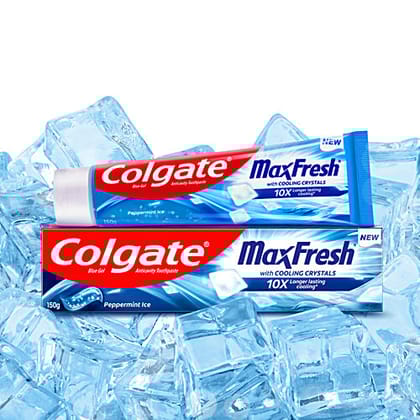 Colgate MaxFresh Breath Freshner Cavity Protection Toothpaste, 150g, Peppermint Ice, Blue Gel Paste with Menthol, Cooling crystals for fresh breath