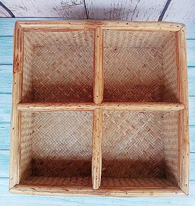 Dastkar Crafts Cane Square Serving Trays, Handwoven Tea & Coffee Trays for Breakfast, Bread, Food, Dish and Decorative Trays for Dining Table. Size 12.5 x 12.5 x 4 inch,