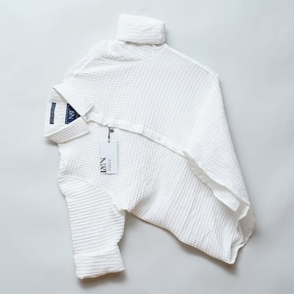 White | Grid Pattern Shirt | Waffle Knit-S